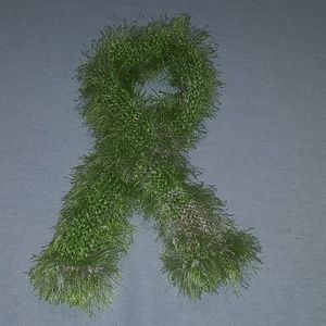 Homemade Scarf. Green & Pink Funfur. 30"x4"